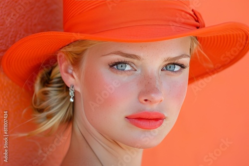 Woman Wearing Bright Orange Hat