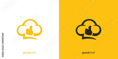 Simple Good Chef Logo Design. Creative Chef Hat Concept with Thumbs Up Logo, Icon, Symbol, Vector, Design Inspiration.
