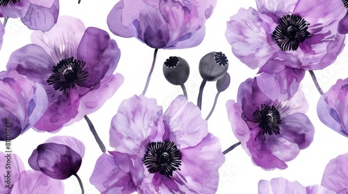 pattern of blue poppies on a white background photo