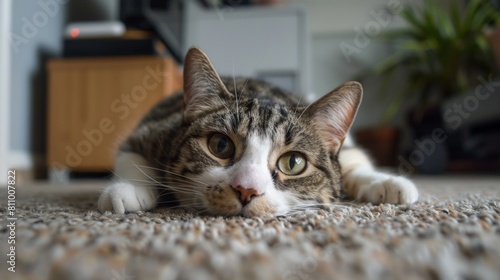 Cat rest on carpet floor in home room