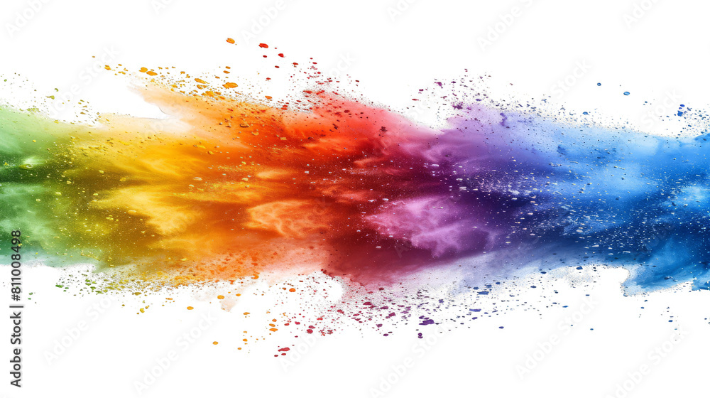 Rainbow powder explosion isolated on a transparent background