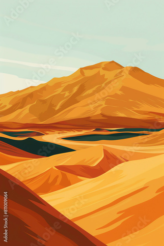 Desert flat design side view sand dunes water color Complementary Color Scheme