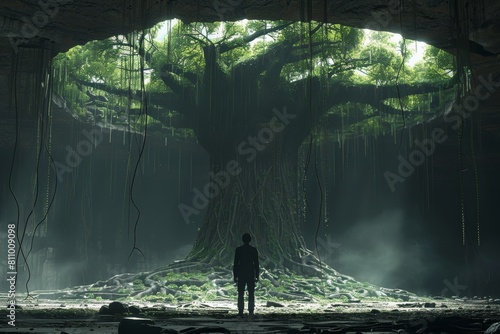 Man Standing in Front of Giant Tree © denklim