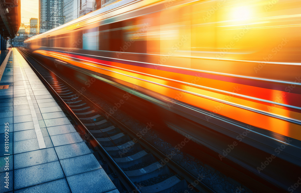 blurred motion of moving train at railway station blurred motion of moving train at railway station