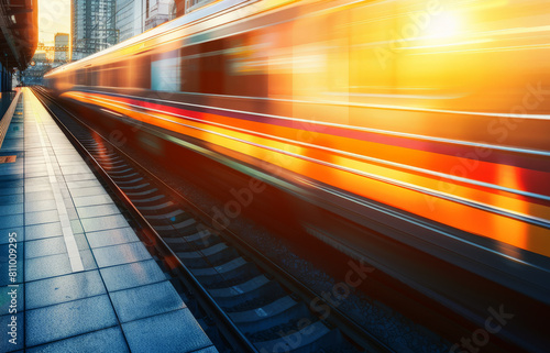  blurred motion of moving train at railway station 