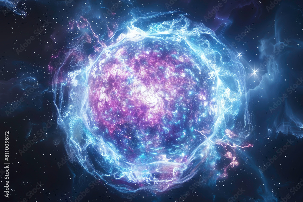 Galaxy flat design front view supernova remnants 3D render colored pastel