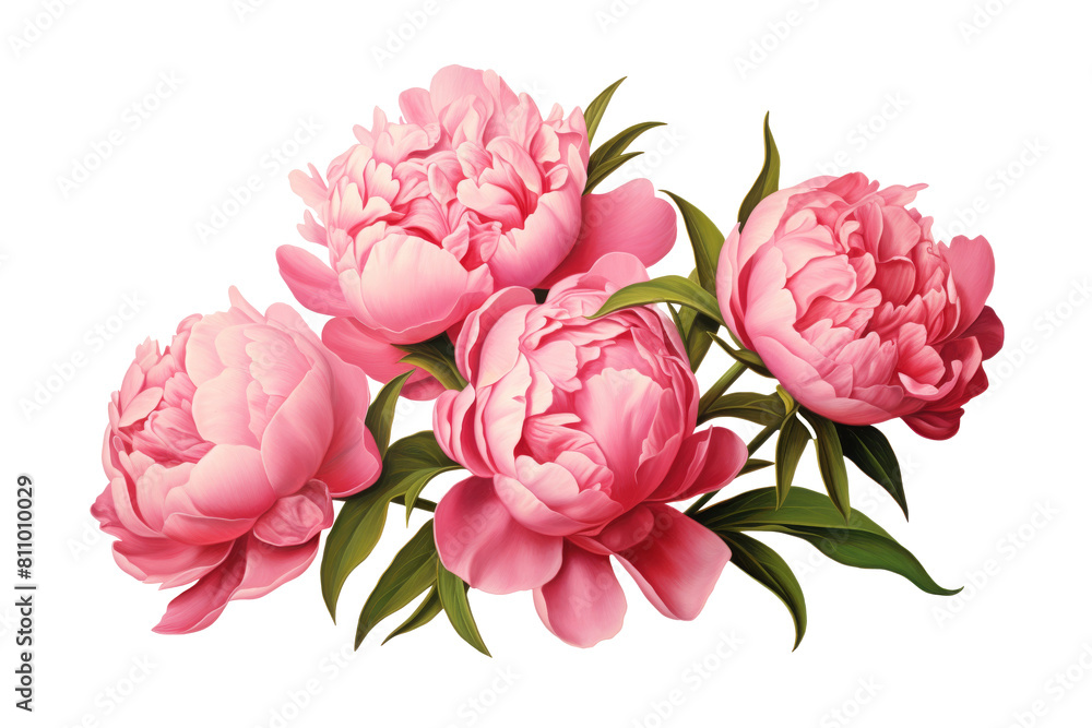 Fototapeta premium Lush Pink Peonies Illustration on Transparent Background