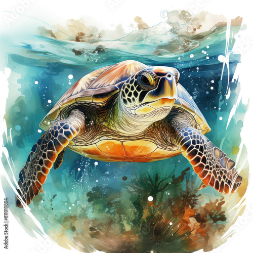 watercolor turtle Retro Summer clipart © moondesigner