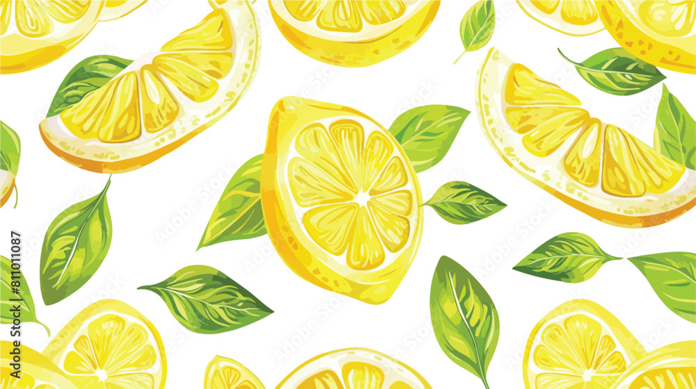 Yellow Lemon and lemon slice citrus seamless pattern