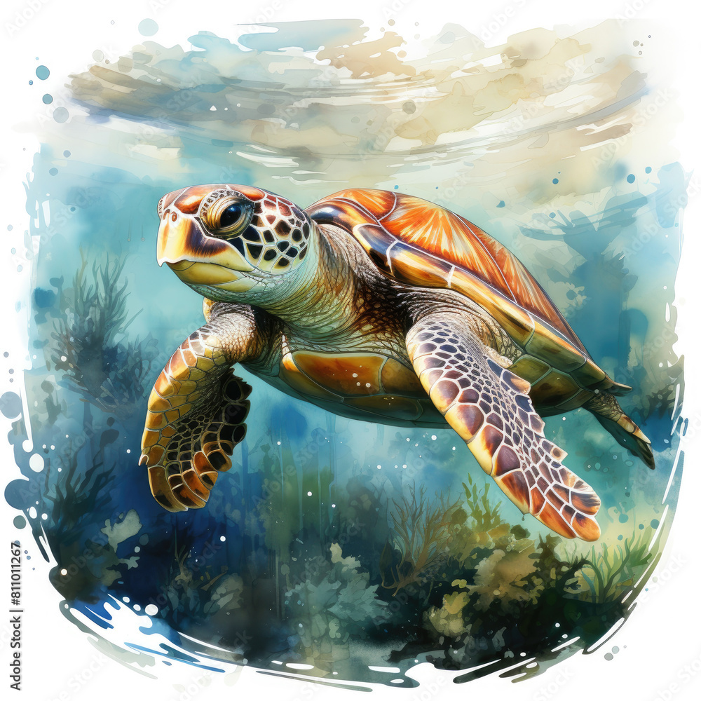 Obraz premium watercolor turtle Retro Summer clipart