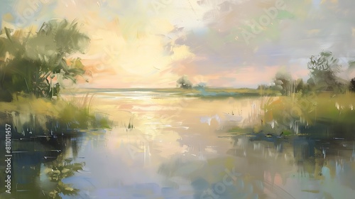 Soft pastel tones blend seamlessly together, casting a gentle glow that bathes the scene in warmth and serenity.