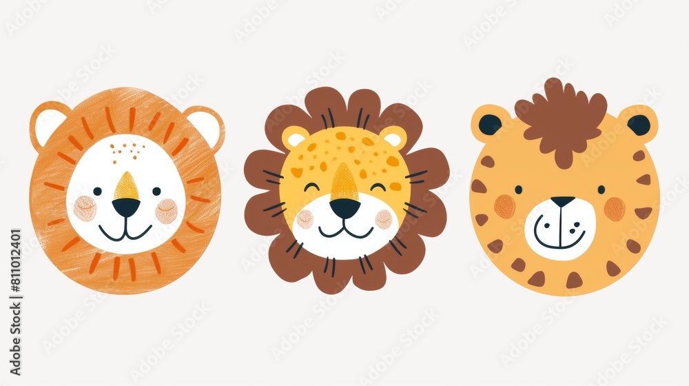 Lion. Flat vector illustration of cute animal. Baby nursery art. Lion. Flat vector illustration of cute animal. Baby nursery art.