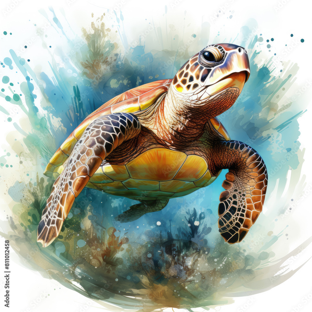 Fototapeta premium watercolor turtle Retro Summer clipart