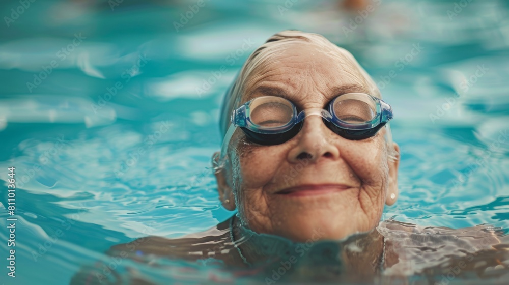 Naklejka premium Portrait of a smiling female swimmer in water in pool