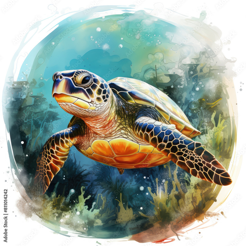 Fototapeta premium watercolor turtle Retro Summer clipart