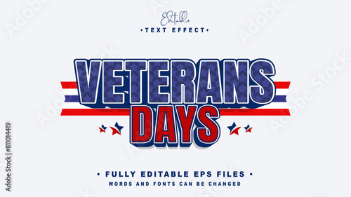 editable 3d veteran days text effect.typhography logo