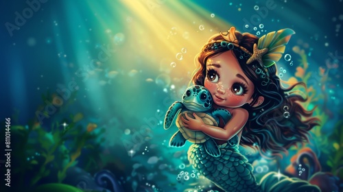 Beautiful mermaid in deep sea.