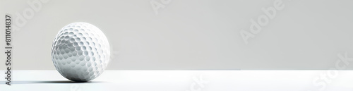 Photo of a golf ball on a white background, side view for a banner design. Web element. White and grey color scheme. Simple and minimalistic style.
