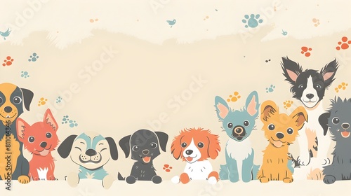 Colorful Cartoon Pets Gathered Together in Friendly Pose photo