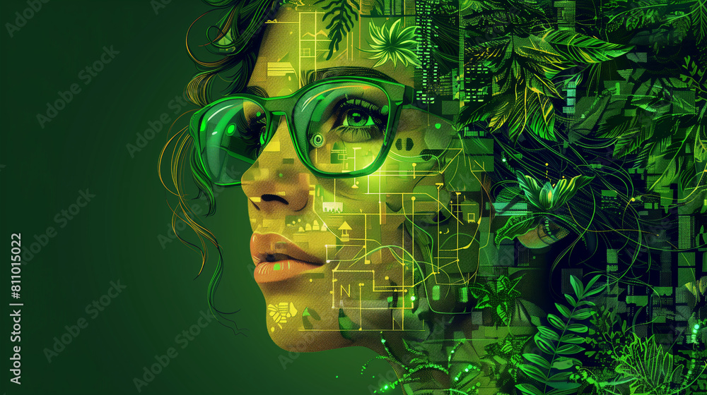 green woman, playlist concept style, 3D illusion, digital manipulation, green woman, playlist concept style, 3D illusion, digital manipulation,