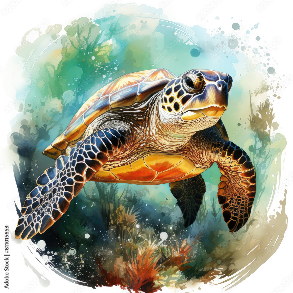 Fototapeta premium watercolor turtle Retro Summer clipart