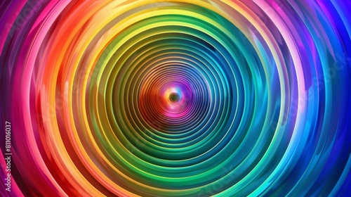 A dazzling visual art piece featuring a brightly colored spiral in a full spectrum of rainbow hues swirling towards the center.