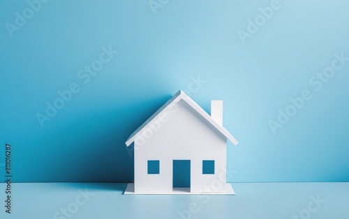 White house model on pastel blue background, Real estate, Investment, Banner, Copy space