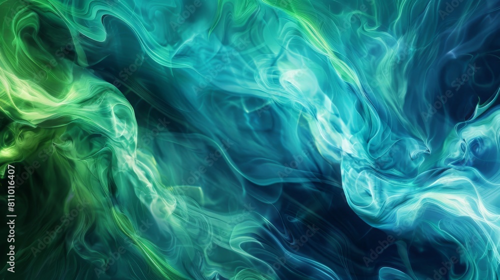 An abstract painting featuring shades of green and blue, with dynamic brushstrokes and layered textures creating a sense of depth and movement. An abstract painting featuring shades of green and blue, with dynamic brushstrokes and layered textures creating a sense of depth and movement.
