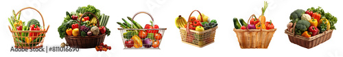 Pack of basket full of assorted grocery products isolated on transparent background, without background .PNG