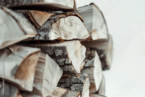a bundle of firewood in close-up on a white background