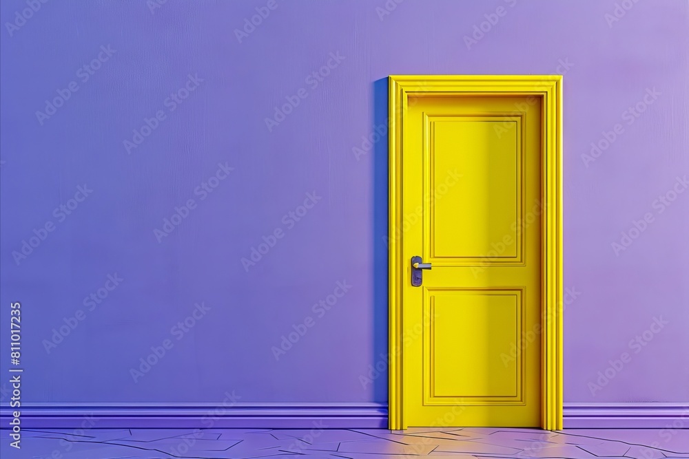 A yellow door in a purple room. A yellow door in a purple room.