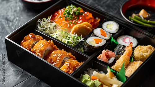 Japanese Bento Box: Neatly Arranged Compartments with Colorful and Delicious Ingredients