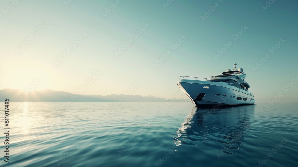 Luxury yacht in sea water.