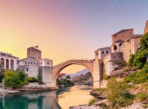 Foto Sunset view of the old Mostar bridge in Bosnia and Herzegovina