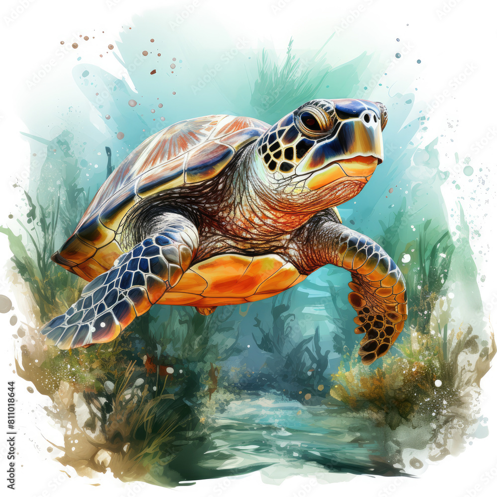 Fototapeta premium watercolor turtle Retro Summer clipart
