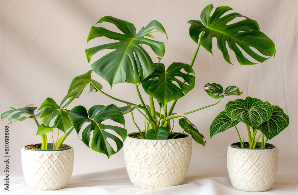 Obraz premium plants in different sizes and shapes in white ceramic pots