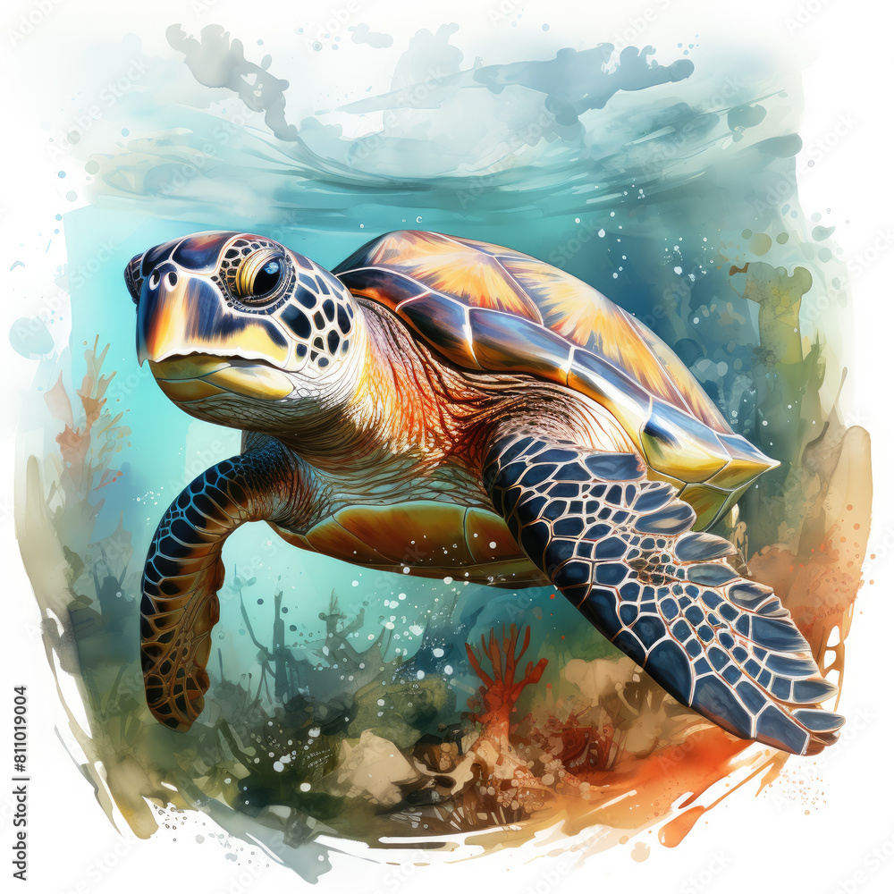 Fototapeta premium watercolor turtle Retro Summer clipart