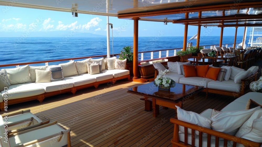 Interior view of a luxury yacht in sea water. Interior view of a luxury yacht in sea water.