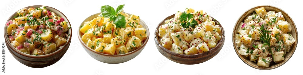 Set of Traditional salad of salted herring fillet, fresh apples, red onion and potatoes without background png Set of Traditional salad of salted herring fillet, fresh apples, red onion and potatoes without background png