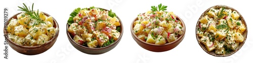 Set of Traditional salad of salted herring fillet, fresh apples, red onion and potatoes without background png 
