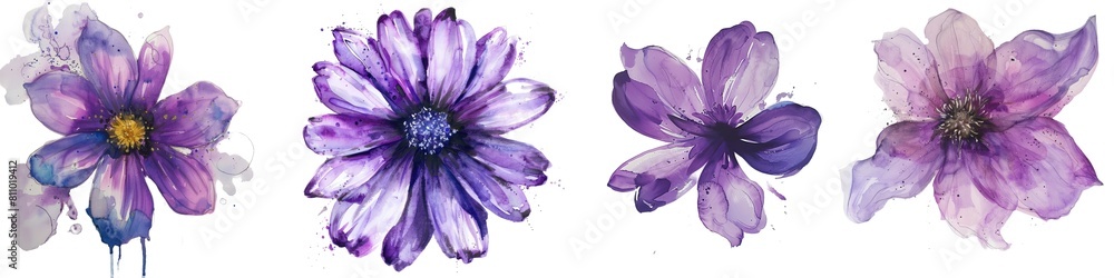 Obraz premium Set of Purple tulip. Flower with clipping path. For design. Closeup. Nature on transparent background png