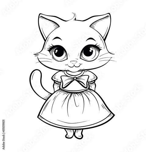 Cat in a dress illustration coloring page - coloring book for kids
