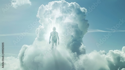 A spectral figure emerging from a radioactive cloud, super realistic
