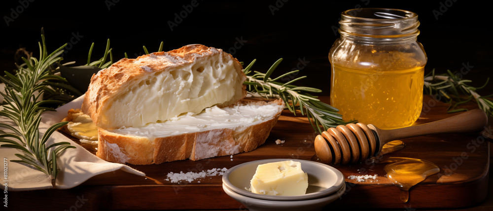 Rustic Bread Loaf with Butter and Honey Rustic Bread Loaf with Butter and Honey
