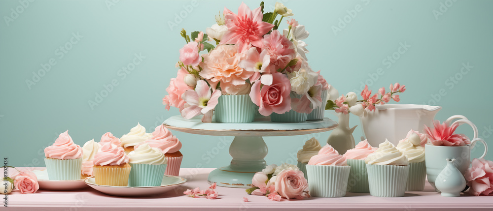 Floral Cupcake Arrangement with Roses and Dahlias Floral Cupcake Arrangement with Roses and Dahlias