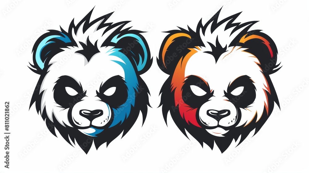 Mascot logo design of a panda with bold line. Clipart vector illustration.
