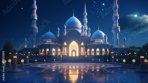 A magical Intricate mosque building and architecture at nights