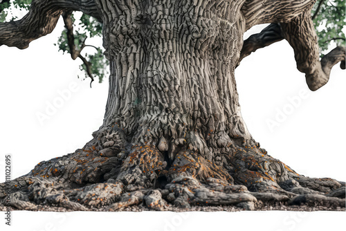 A large tree trunk with a lot of bark and roots on a transparent background. © PUTTER-ART
