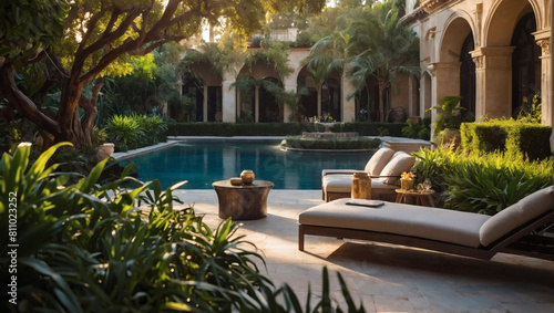 Opulent Outdoor Oasis, Luxurious Morning Garden Interior Design © xKas