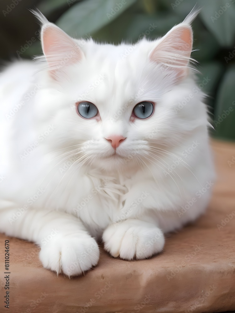 Fototapeta premium White Cat Animal Realistic Photo Illustration Art